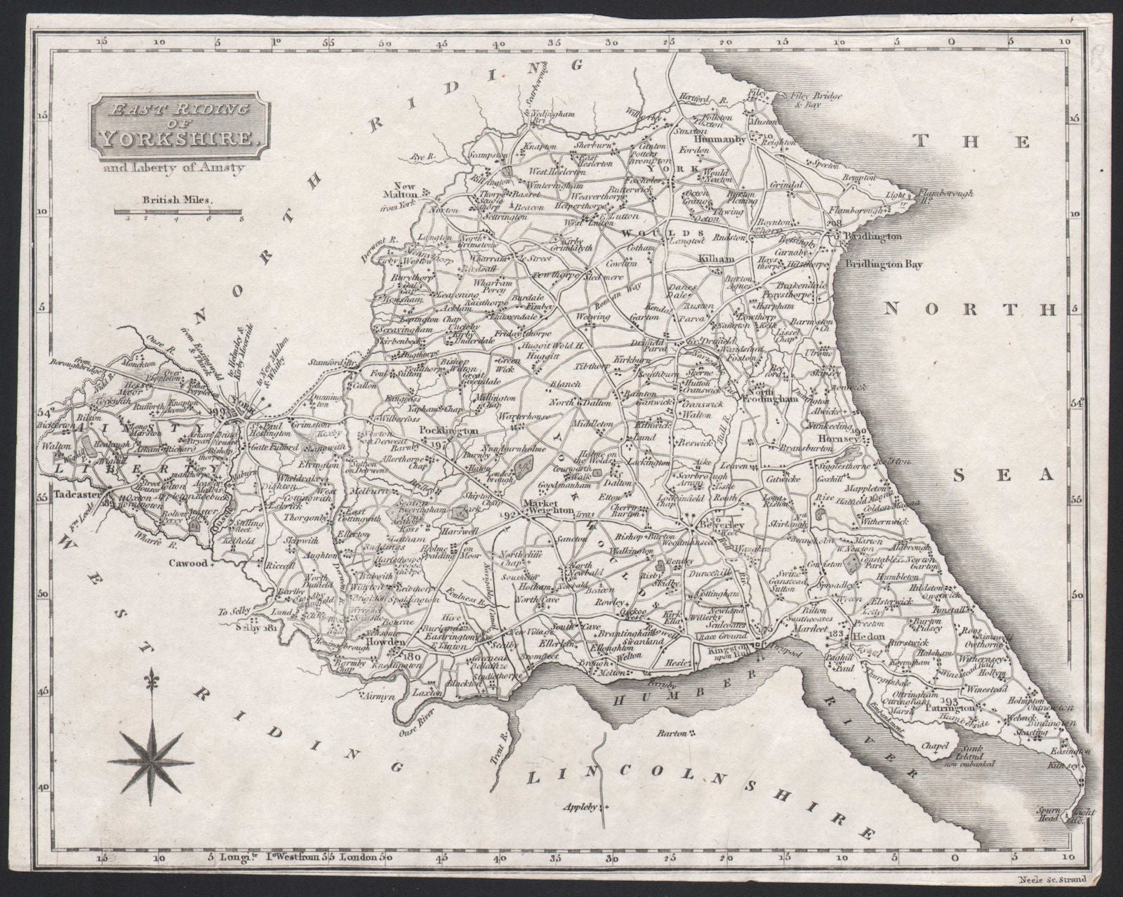 East Riding of Yorkshire and Liberty of Ainsty. Trimmed. NEELE c1818 old map
